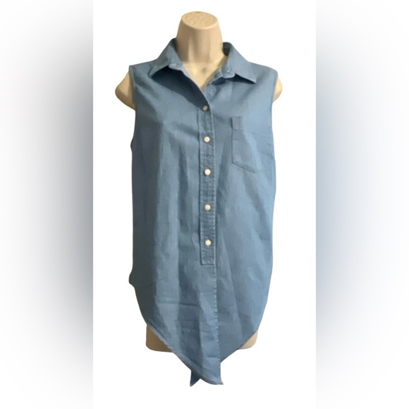 J.CREW Chambray tie-waist tank top, Color Light Wash Chambray, Size 10 - Picture 2 of 8